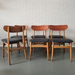 Zes delige Set Deense Stoelen, Vintage design, Zwart, Hout, Ophalen of Verzenden, Zo goed als nieuw