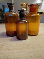3 Oude Apothekerspotten - Bruin Glas, Antiek en Kunst, Antiek | Glas en Kristal, Ophalen of Verzenden