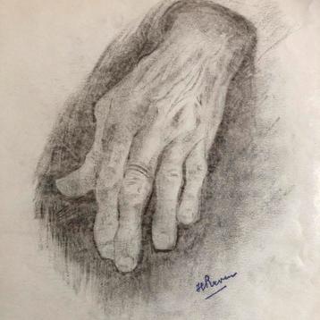 Originele oude potlood tekening:  Hand beschikbaar voor biedingen