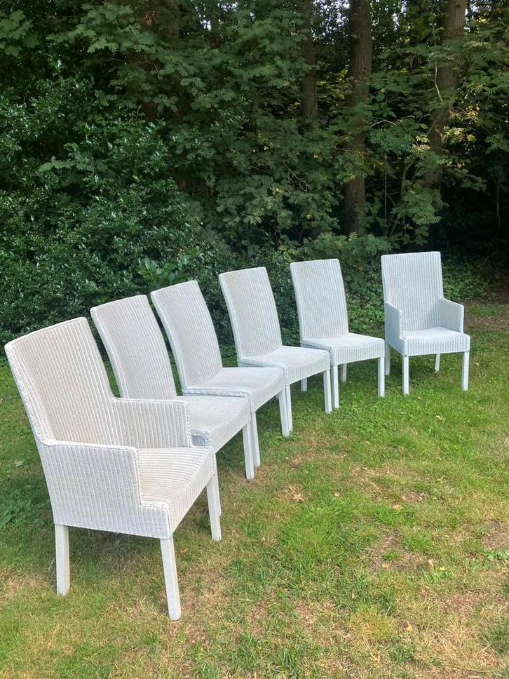 6 Origineel Loom stoelen, Huis en Inrichting, Stoelen, Gebruikt, Vijf, Zes of meer stoelen, Overige materialen, Wit, Ophalen