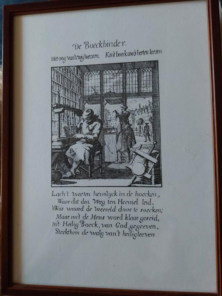 Jan Luyken Prent - De Boeckbinder, Antiek en Kunst, Kunst | Etsen en Gravures, Ophalen of Verzenden