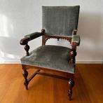 Groene vintage troon stoel (in prachtige staat)  1800-1890, Antiek en Kunst, Antiek | Meubels | Stoelen en Banken, Ophalen of Verzenden