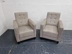 Set van 2 fauteuils in licht grijze weefstof, Ophalen, Hout, Gebruikt, 75 tot 100 cm