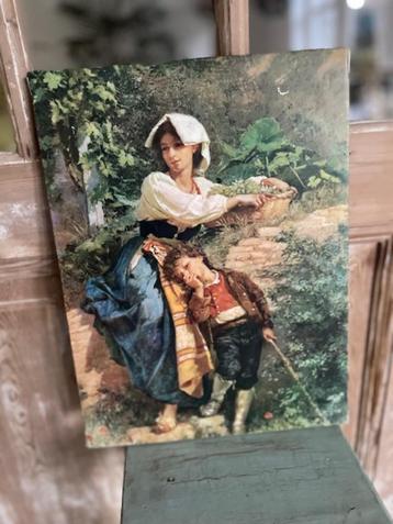 Nostalgisch schilderij Moeder en zoon. Nicola del Basso. beschikbaar voor biedingen