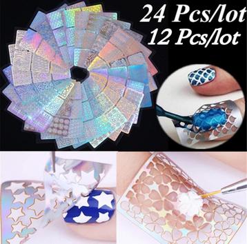 24 vellen Hollow Nail Sticker Folie Vinyls Laser. Nail art. beschikbaar voor biedingen