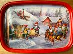 Vintage Christmas Elves Tin Serving Tray, Ophalen of Verzenden, Gebruikt, Hout