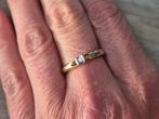 Shine bright – 14K Geelgouden Ring met Briljant & Witgoud Ac, Gebruikt, Ophalen of Verzenden, Kleiner dan 17, Met edelsteen
