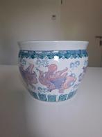 Vintage Chinese cachepot / plantenpot bloempot vissen, Gebruikt, Rond, Ophalen of Verzenden, Aardewerk