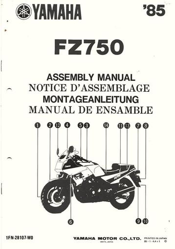 Yamaha FZ750 Assembly manual (8018z) beschikbaar voor biedingen