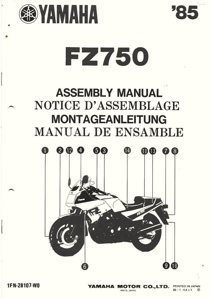Yamaha FZ750 Assembly manual (8018z), Motoren, Handleidingen en Instructieboekjes, Yamaha, Verzenden