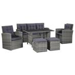 6-delige Loungeset met kussens poly rattan grijs, Tuin en Terras, Tuinmeubel-accessoires, Nieuw, Ophalen of Verzenden