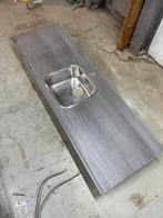 Keukenblad met wasbak, kraan en afvoer, Huis en Inrichting, Keuken | Keukenelementen, Ophalen, Gebruikt, 150 tot 200 cm, Minder dan 100 cm