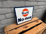 Vintage Gulf No-Nox Emaille Reclamebord, Verzamelen, Merken en Reclamevoorwerpen, Reclamebord, Gebruikt, ., Ophalen of Verzenden