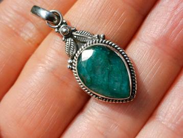 Vanoli 925 zilveren kettinghanger met ruwe smaragd  beschikbaar voor biedingen