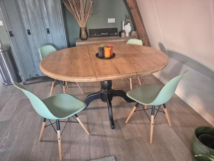 Grenen Uitschuiftafel met Bolpoten, Huis en Inrichting, Tafels | Eettafels, Zo goed als nieuw, 100 tot 150 cm, Vijf personen of meer