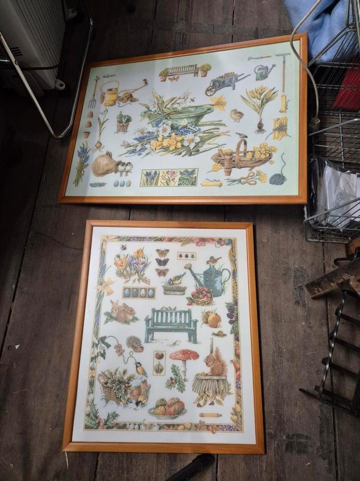 2 geborduurde werken en  lijsten, Hobby en Vrije tijd, Borduren en Borduurmachines, Nieuw, Patroon, Ophalen