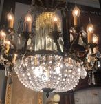 Groot kristallen kroonluchter antiek zakkroonluchter brons, Ophalen of Verzenden, Gebruikt, Overige materialen, Antiek / klassiek