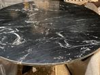 Eettafel rond 130 cm zwart echt marmer matrix poot, Nieuw, 100 tot 150 cm, 100 tot 150 cm, Rond
