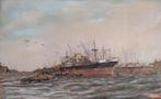 Havengezicht, 1964, pastel, Antiek en Kunst, Kunst | Schilderijen | Klassiek, Ophalen of Verzenden