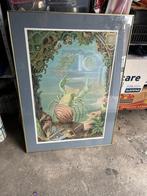 Ingelijste plaat in gouden lijst, Huis en Inrichting, Ophalen, Zo goed als nieuw, Schilderij, 50 tot 75 cm