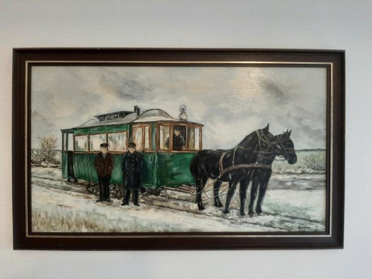 Schilderij paardentram, Antiek en Kunst, Kunst | Schilderijen | Klassiek, Ophalen of Verzenden