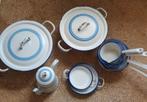 Antieke Emaille Pannen en Koffiekan , wit met blauw!, Ophalen of Verzenden