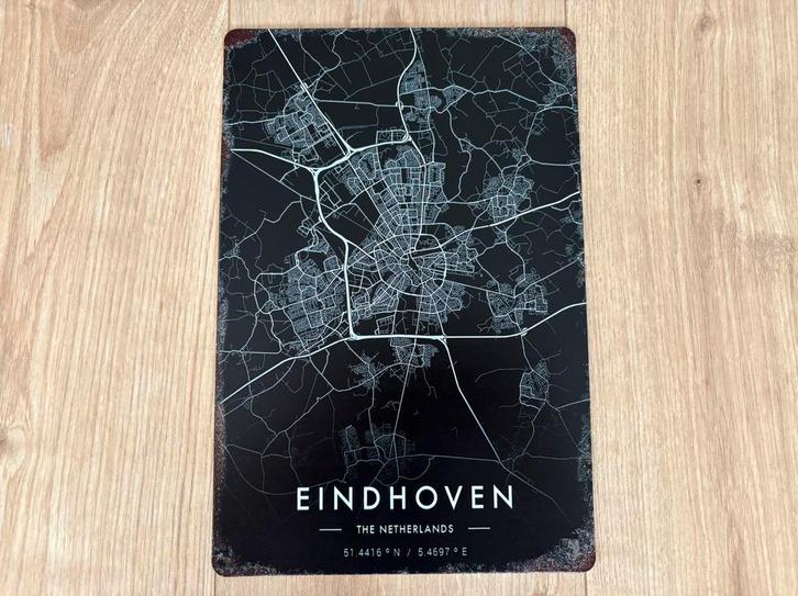Vintage bord plattegrond van Eindhoven (20x30cm), Huis en Inrichting, Woonaccessoires | Memoborden, Zo goed als nieuw, Ophalen of Verzenden