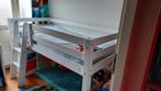Wit, hout, halfhoogslaper met gordijnen, Ophalen, Gebruikt, Eenpersoons, Wit