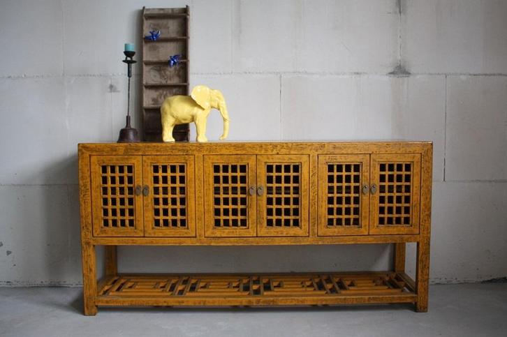 Werelds Uniek Okergeel Wandmeubel Bohemian Kast Chinees, Huis en Inrichting, Kasten | Wandmeubels, Nieuw, Minder dan 100 cm, 150 tot 200 cm