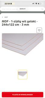 MDF plaat – 1-zijdig wit gelakt – 244 x 122 cm – 3 mm, Ophalen, Nieuw, Mdf, Overige typen