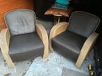 Twee stoelen rotan en leer (grijs bruin), Huis en Inrichting, Fauteuils, Ophalen, Leer, 75 tot 100 cm, Zo goed als nieuw