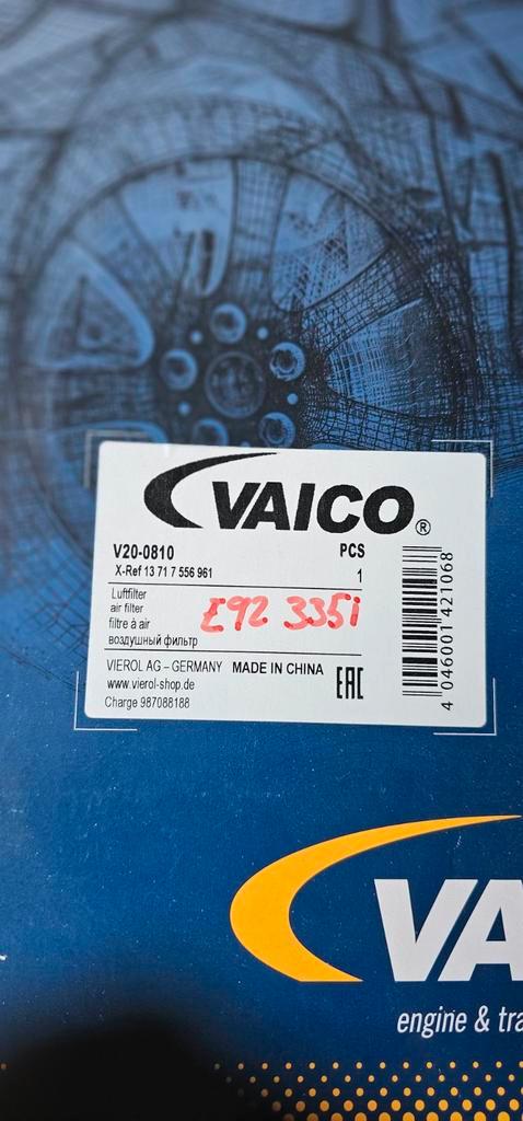 BMW 335i N54 Luchtfilter VAICO - Nieuw in Doos, Auto-onderdelen, Filters, BMW, Nieuw, Ophalen of Verzenden