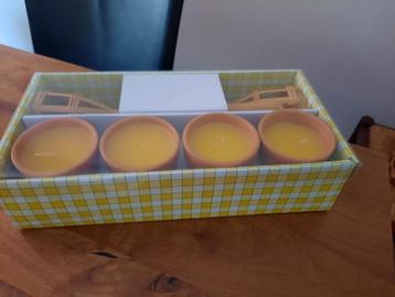 Tuin kaarsen (citronella?) 4 potjes met 2 houders NIEUW beschikbaar voor biedingen