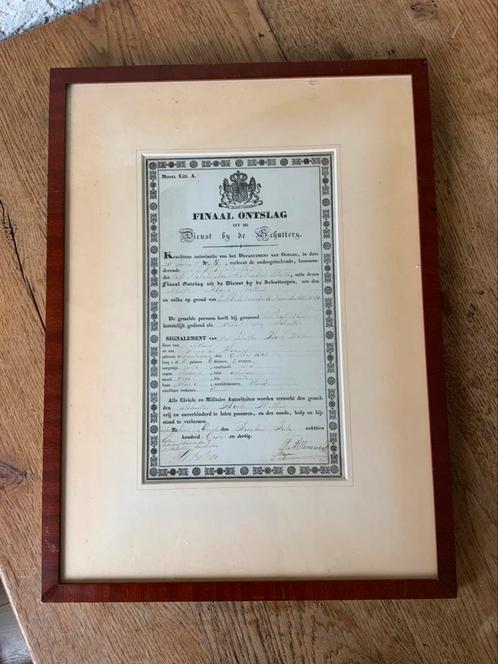 Antiek Verlof Bewijs Militaire Schutterij Amsterdam 1834, Verzamelen, Militaria | Algemeen, Ophalen of Verzenden