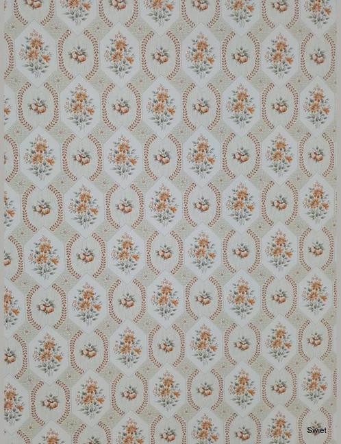 13945 retro behang bloemen fruit mand molen jaren 50 swiet, Huis en Inrichting, Stoffering | Behang, Wit, Beige, Grijs, Verzenden
