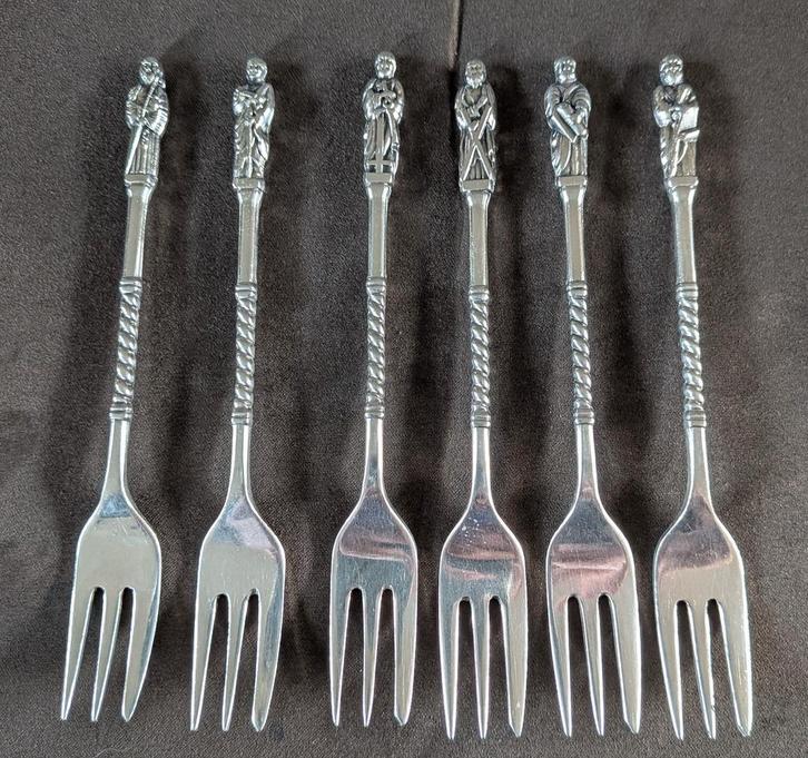 Verzilverde Apostel Vorkjes - Jaren 60 - Vintage- 6 Stuks, Antiek en Kunst, Antiek | Bestek, Ophalen of Verzenden