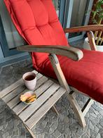 Titanic deckchair van teak hout inclusief kussen & tafeltje., Tuin en Terras, Tuinstoelen, Ophalen, Gebruikt, Hout, Verstelbaar