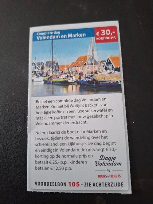 Complete dag Volendam en Marken € 30 korting p.p, Tickets en Kaartjes, Kortingen en Cadeaubonnen, Overige typen, Kortingsbon