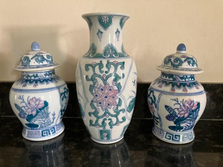 Vintage Chinese vazen set van 3, Antiek en Kunst, Antiek | Vazen, Ophalen of Verzenden