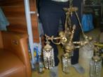 bronsen engel lamp met kristal pegels met drie engeltjes, Ophalen, Brons