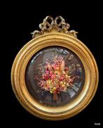 2278 Brocante bollijst met droogbloemen en glas swiet, Minder dan 50 cm, Gebruikt, Ophalen of Verzenden, Minder dan 50 cm