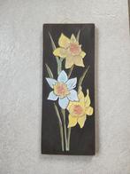 Vintage wandplaat met bloemen reliëf jaren '50 handgemaakt W, Antiek en Kunst, Ophalen of Verzenden