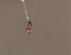 Roze saffier hart hanger met diamantje  aan ketting nieuw!, Verzenden, Nieuw, Roze, Met edelsteen