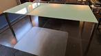 RVS eettafel met groen melkglas blad, Ophalen, Gebruikt, 50 tot 100 cm, Vijf personen of meer