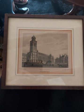 Grote Kerk Deventer - Ingelijste Prent beschikbaar voor biedingen