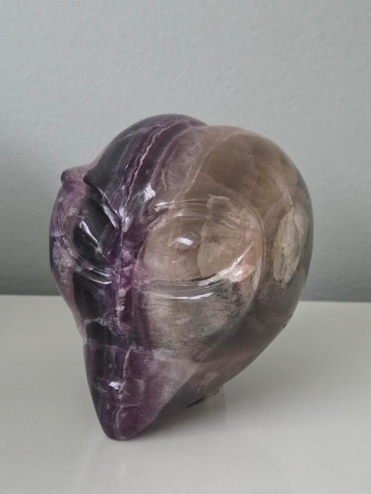 Paarse fluoriet kristallen schedel, Sieraden, Tassen en Uiterlijk, Edelstenen, Zo goed als nieuw, Ophalen of Verzenden