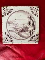 19e EEUWSE MANGAAN KLEURIGE WANDTEGEL (12,8x12,8x0,5cm), Antiek en Kunst, Antiek | Wandborden en Tegels, Ophalen of Verzenden