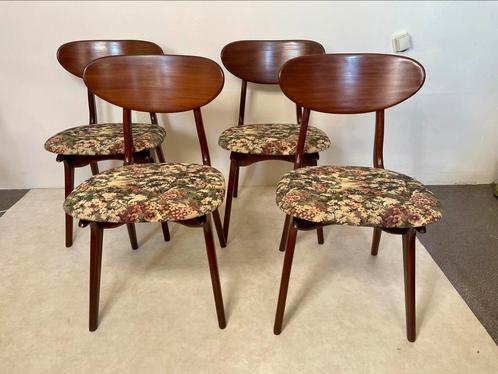 Set van 4 Louis van Teeffelen eetkamerstoelen, Huis en Inrichting, Stoelen, Zo goed als nieuw, Bruin, Ophalen