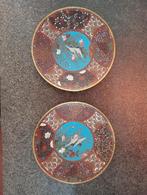 Set prachtige cloisonne wandborden/schalen met kraanvogels, Antiek en Kunst, Antiek | Emaille, Ophalen of Verzenden