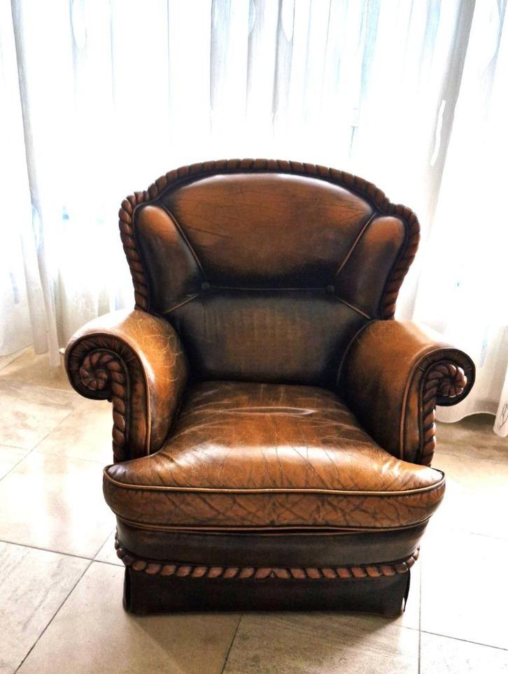 Capelli fauteuil of zetel., Huis en Inrichting, Fauteuils, Gebruikt, Hout, Leer, 50 tot 75 cm, Minder dan 75 cm, Ophalen